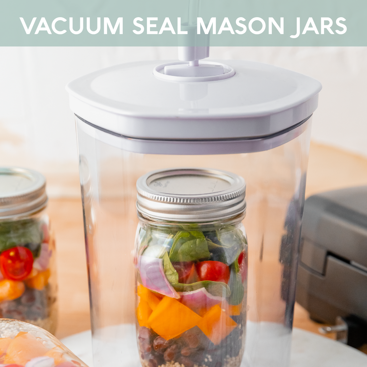 3-piece universal vacuum sealer canister set with universal vacuum hose
Use these canisters to vacuum seal mason jars