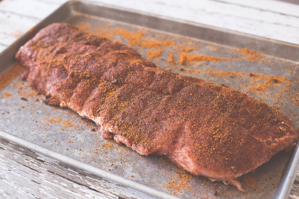 BBQ pork ribs with rub for marinating