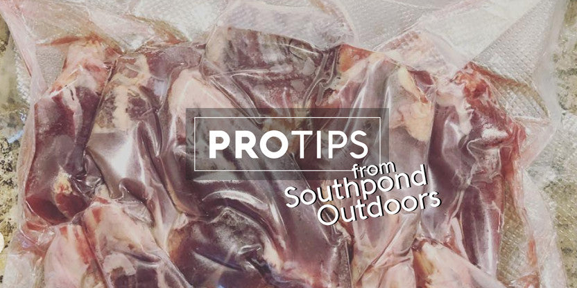 Double vacuum-sealed wild game meat with bone edges to prevent bag punctures and freezer burn.
