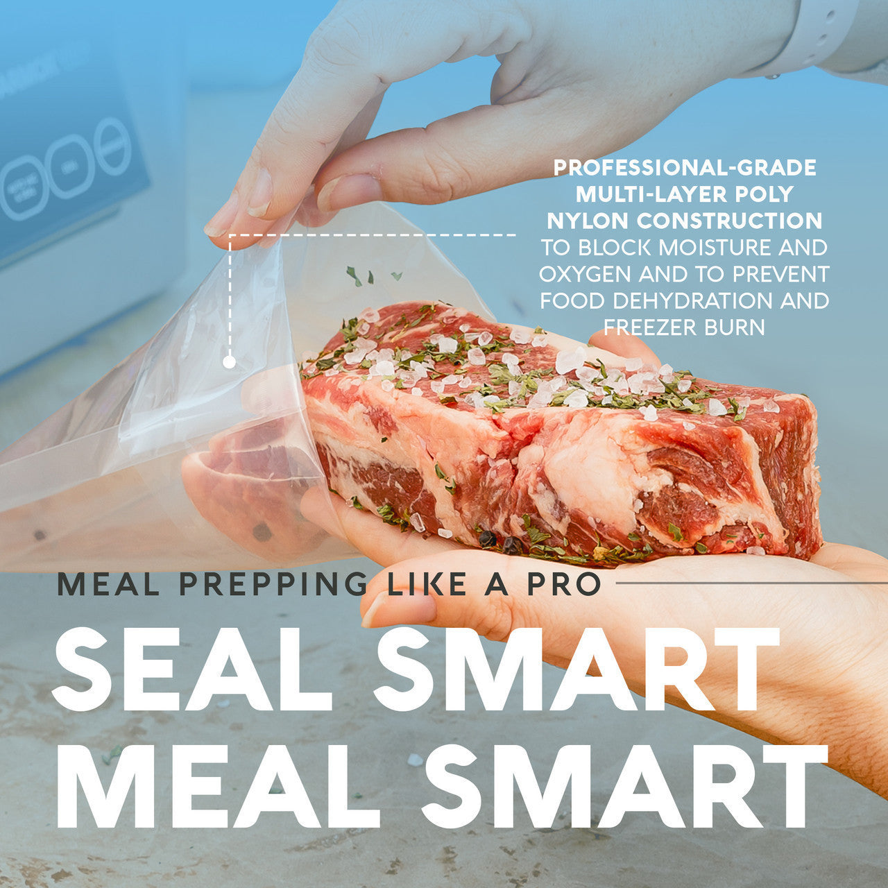 The two practical sizes included in the Avid Armor assorted vacuum pouch pack: 6x10 inches and 8x12 inches, perfect for storing a variety of foods.