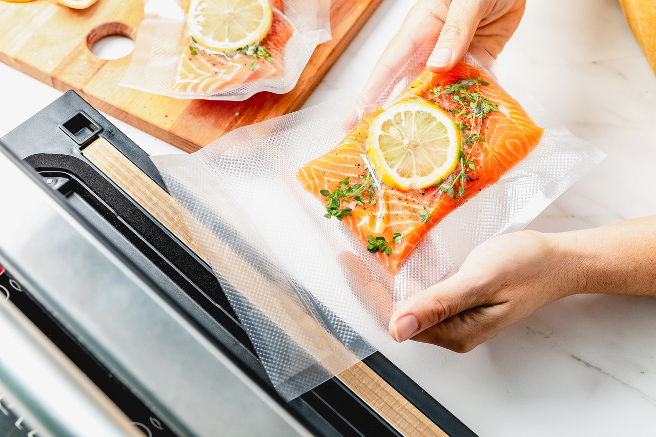 Vacuum sealed Salmon in an Avid Armor sealer bag with the new model A420 Vac Sealer Machine