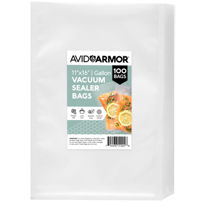Avid Armor 11 x 16 inch vacuum sealer bags on a white background