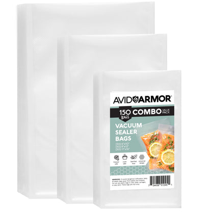 Avid Armor 150 Pack of vacuum sealer bags on a white background