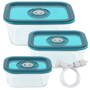 Avid Armor Premium Glass Vacuum Food Containers – 3 Piece Airtight BPA-Free Set with Hose