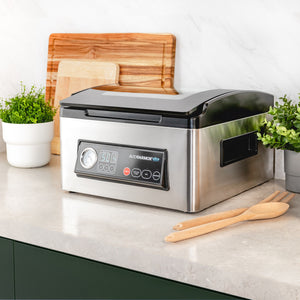 USV32 Chamber Vacuum Sealer for your home kitchen. Keep food fresh up to five times longer with this smaller, counter top chamber vac sealer machine. 
