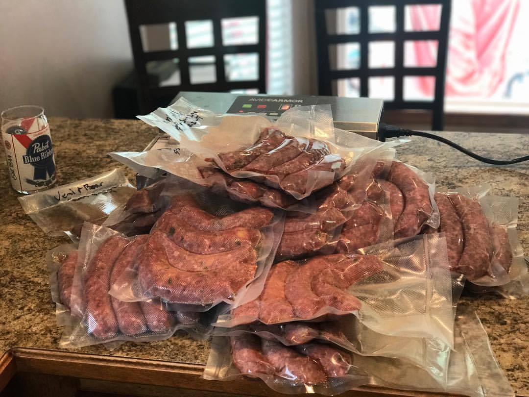 Vacuum sealed sausage from deer