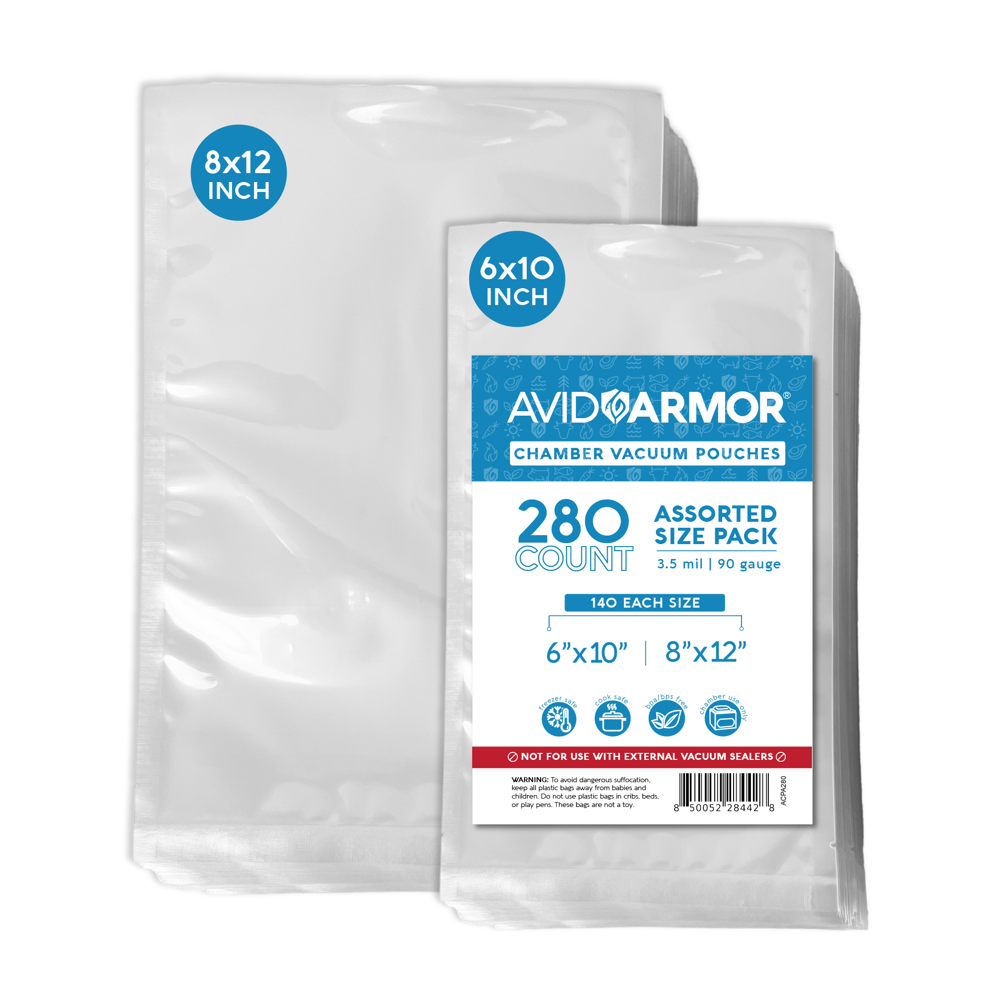 Avid Armor 6x10 & 8x12 Assorted Size Pack Chamber Vacuum Pouches - 280 CT