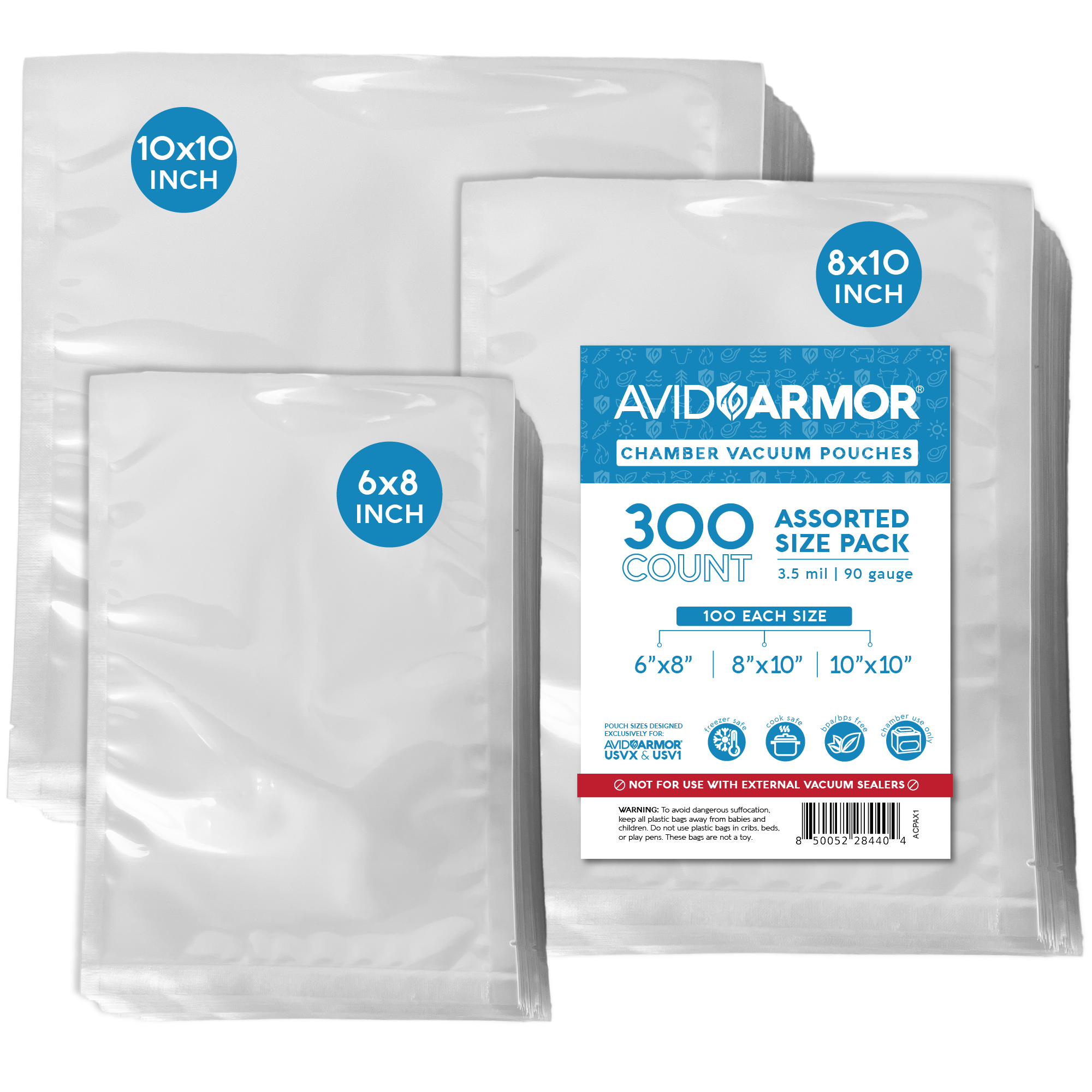 Avid Armor 300 CT Assorted Size Pack Chamber Vacuum Pouches for USVX & USV1