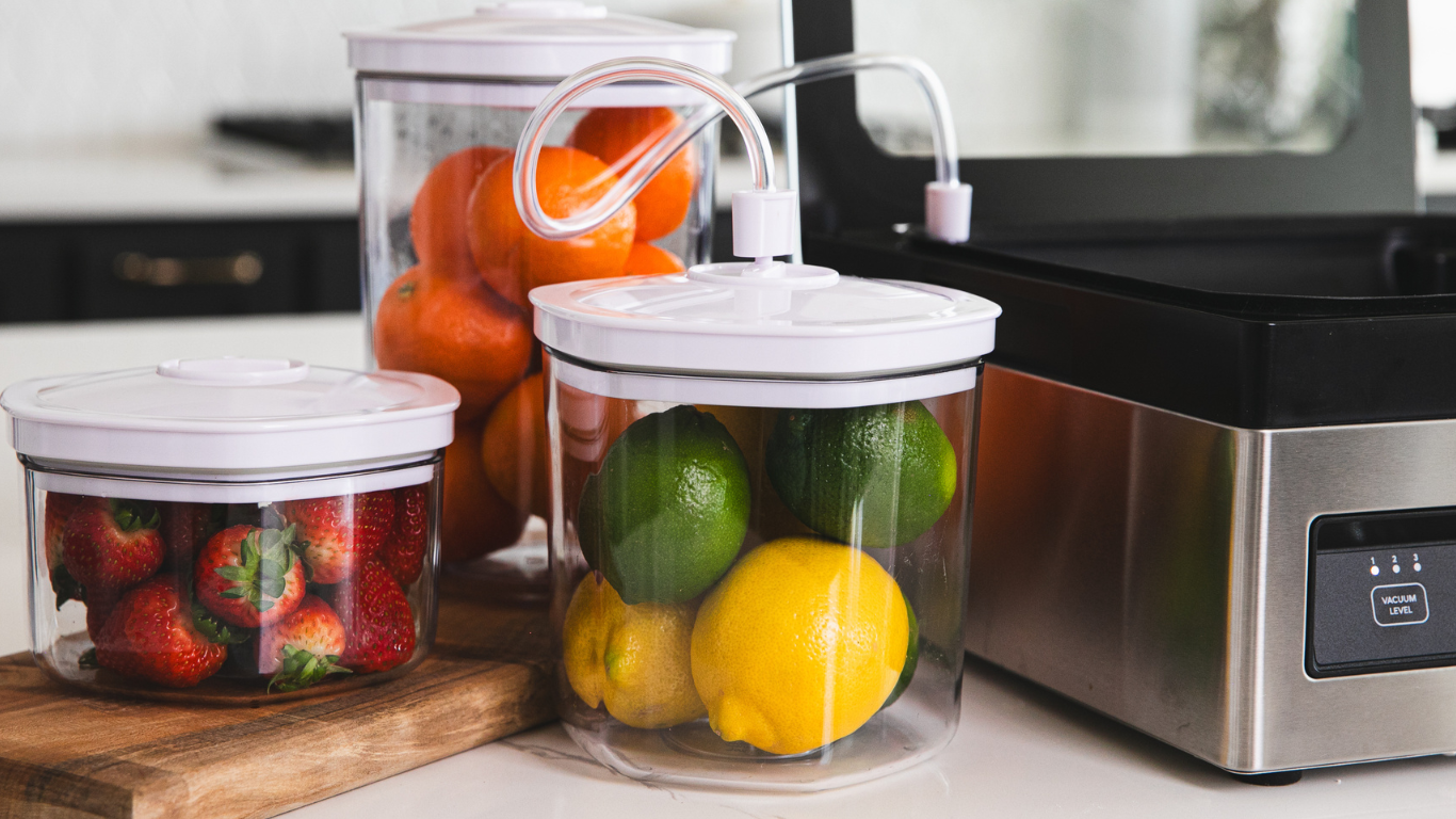 vacuum sealed produce in storage canisters