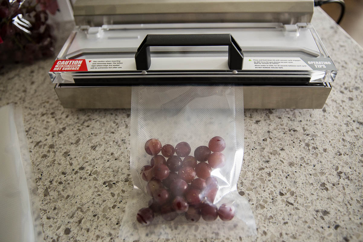 Vacuum seal grapes and freeze for snack