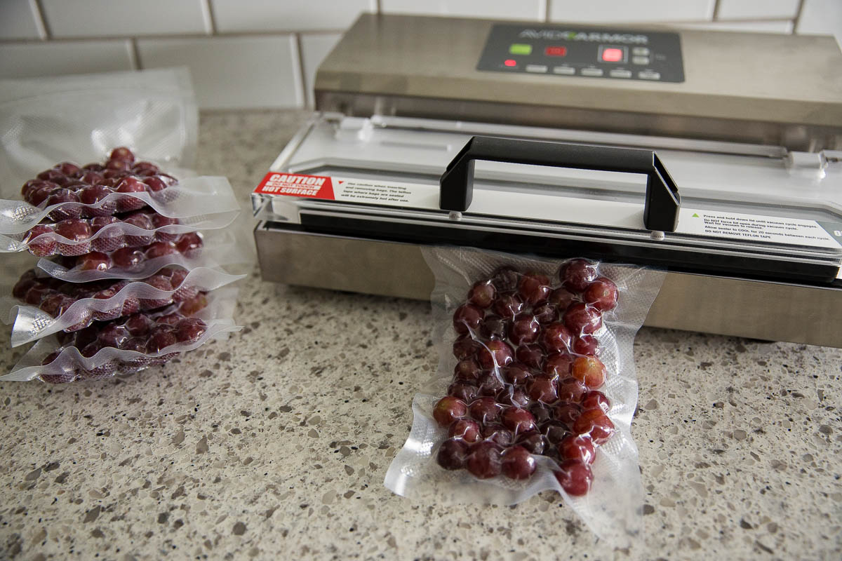 Vacuum sealed bags of grapes for kids school lunch