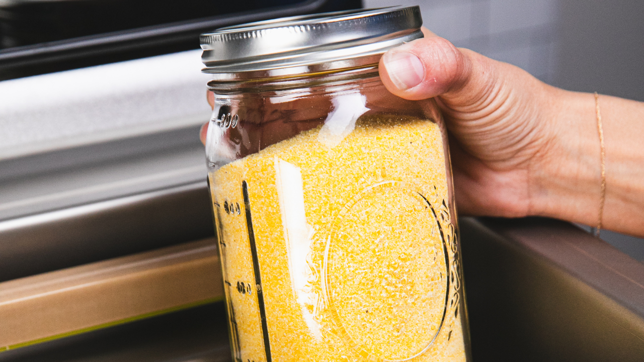 Freeze-dried eggs stored in a vacuum-sealed mason jar for ultimate shelf life and convenience