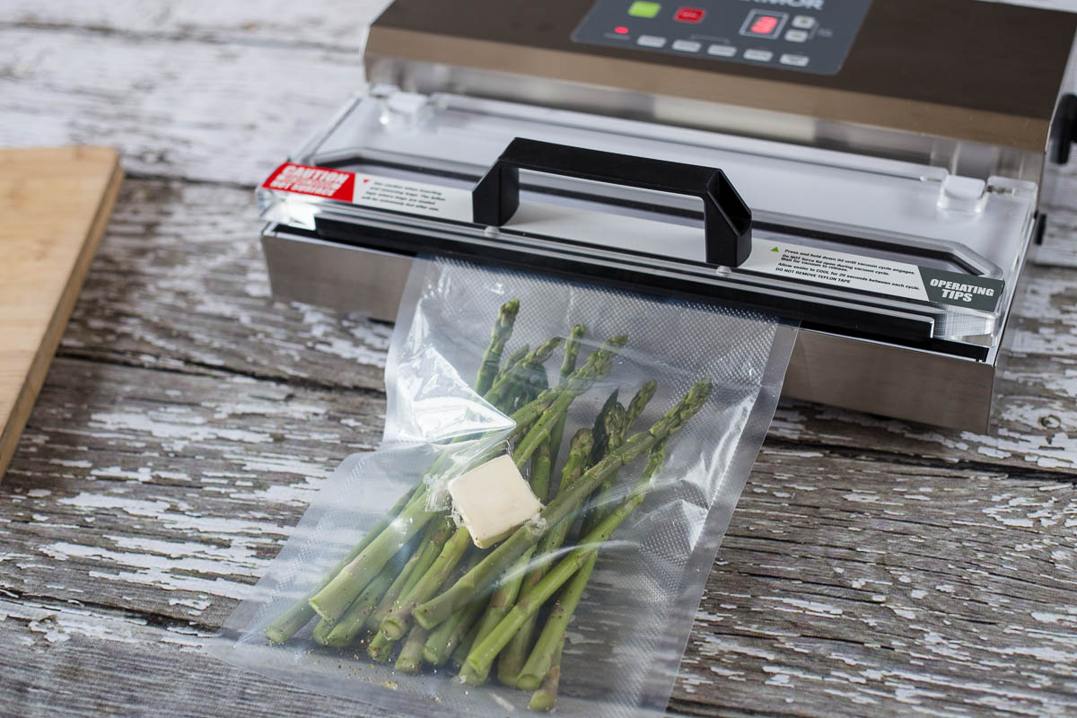 Asparagus in a vacuum sealer bag