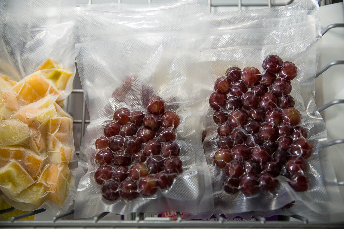 Grapes vacuum sealed in freezer