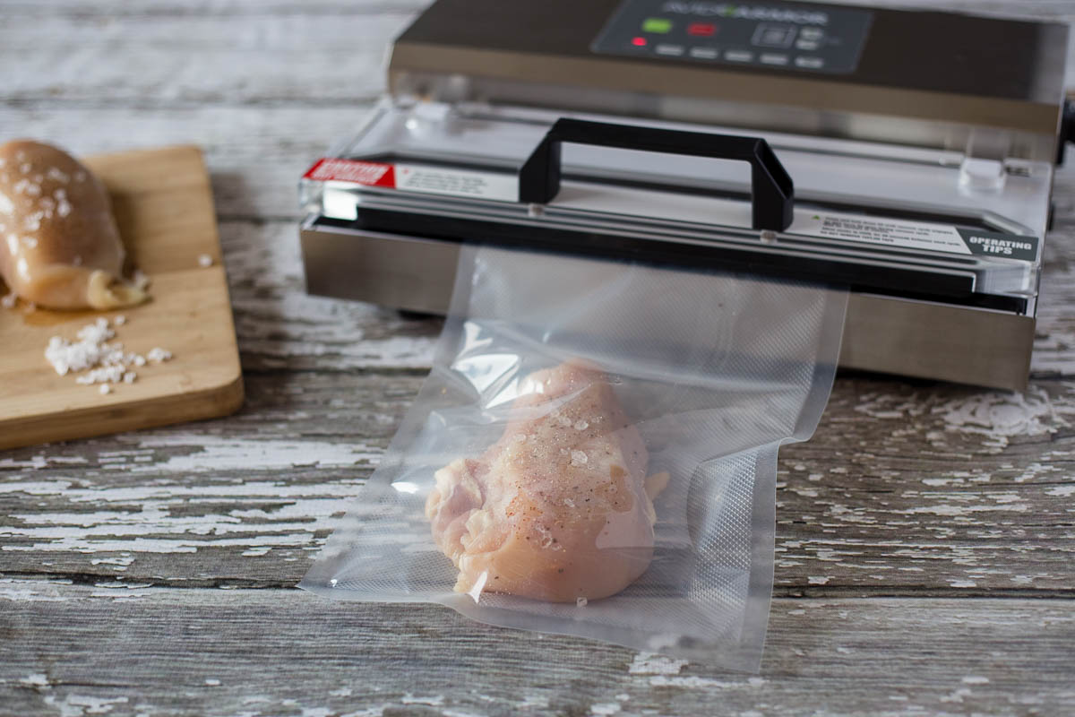 Vacuum sealing a single portion chicken breast