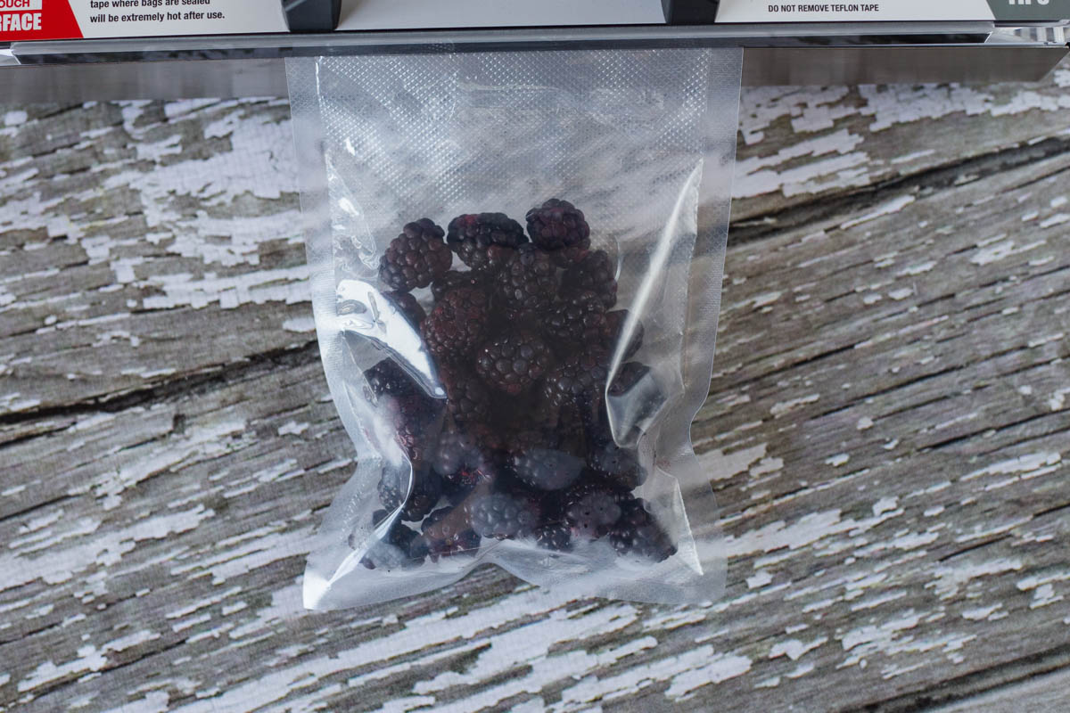 Blackberries in a food vacuum bag for long term storage