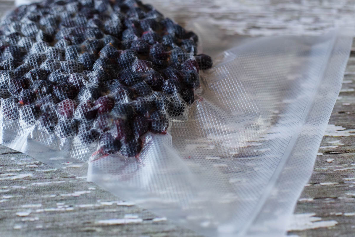 Vacuum sealed blueberries in an embossed food vacuum bag