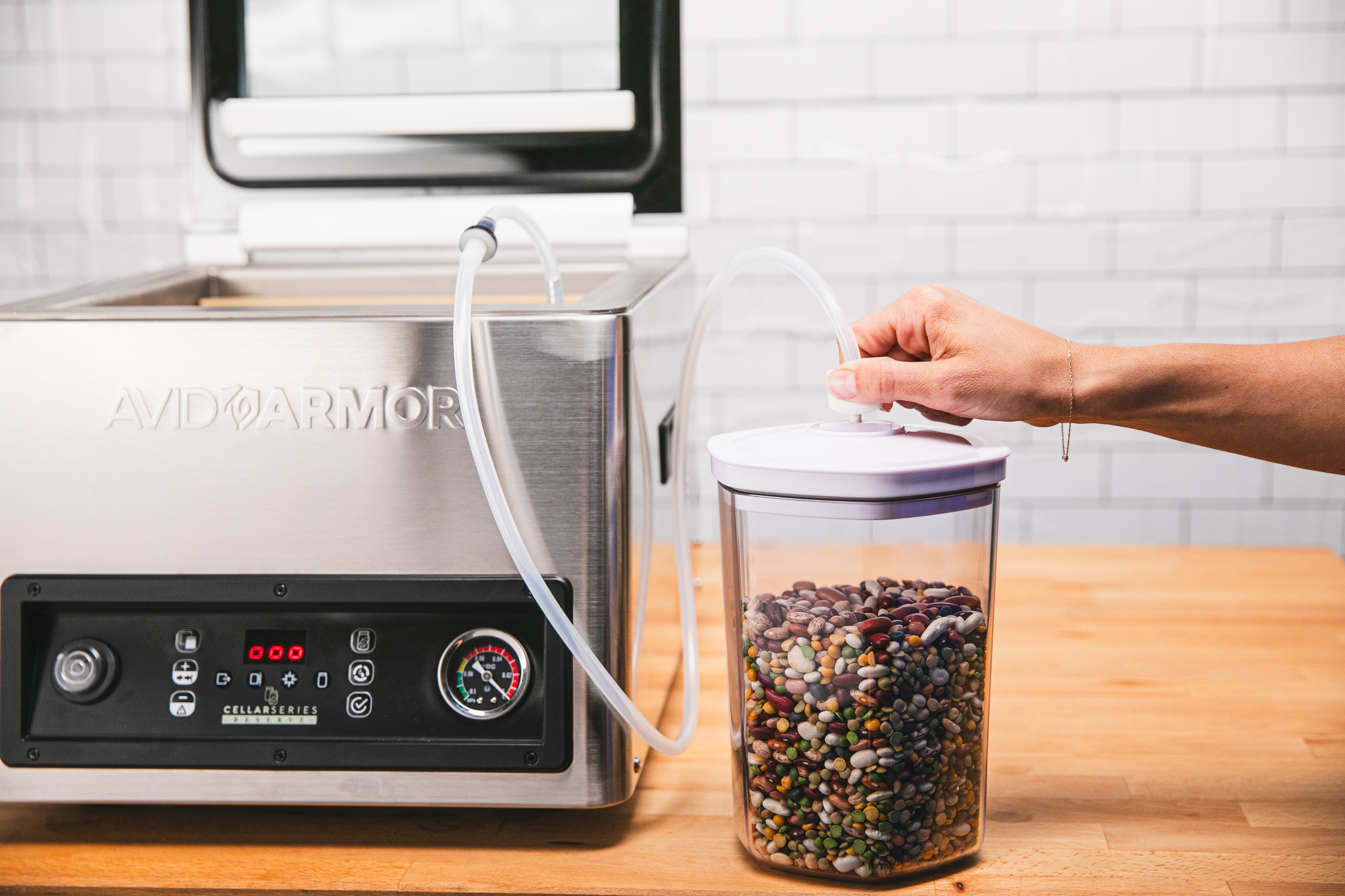 vacuum sealed canister of beans